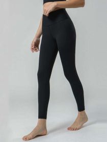 Yoga pants women's nude spring and summer hip lift fitness pants running sports nine-point pants (Color: Black, size: S)